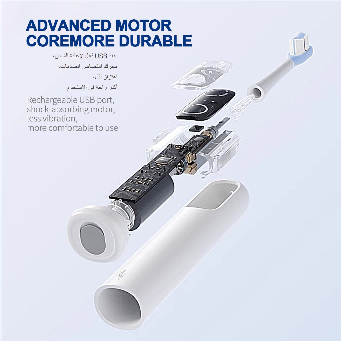 Electric Toothbrush – 60° Left-Right Swinging Motion, 5 Cleaning Modes, 3 Intensity Levels, 4 Replaceable Brush Heads, IPX7 Waterproof, USB Rechargeable – for Home & Travel