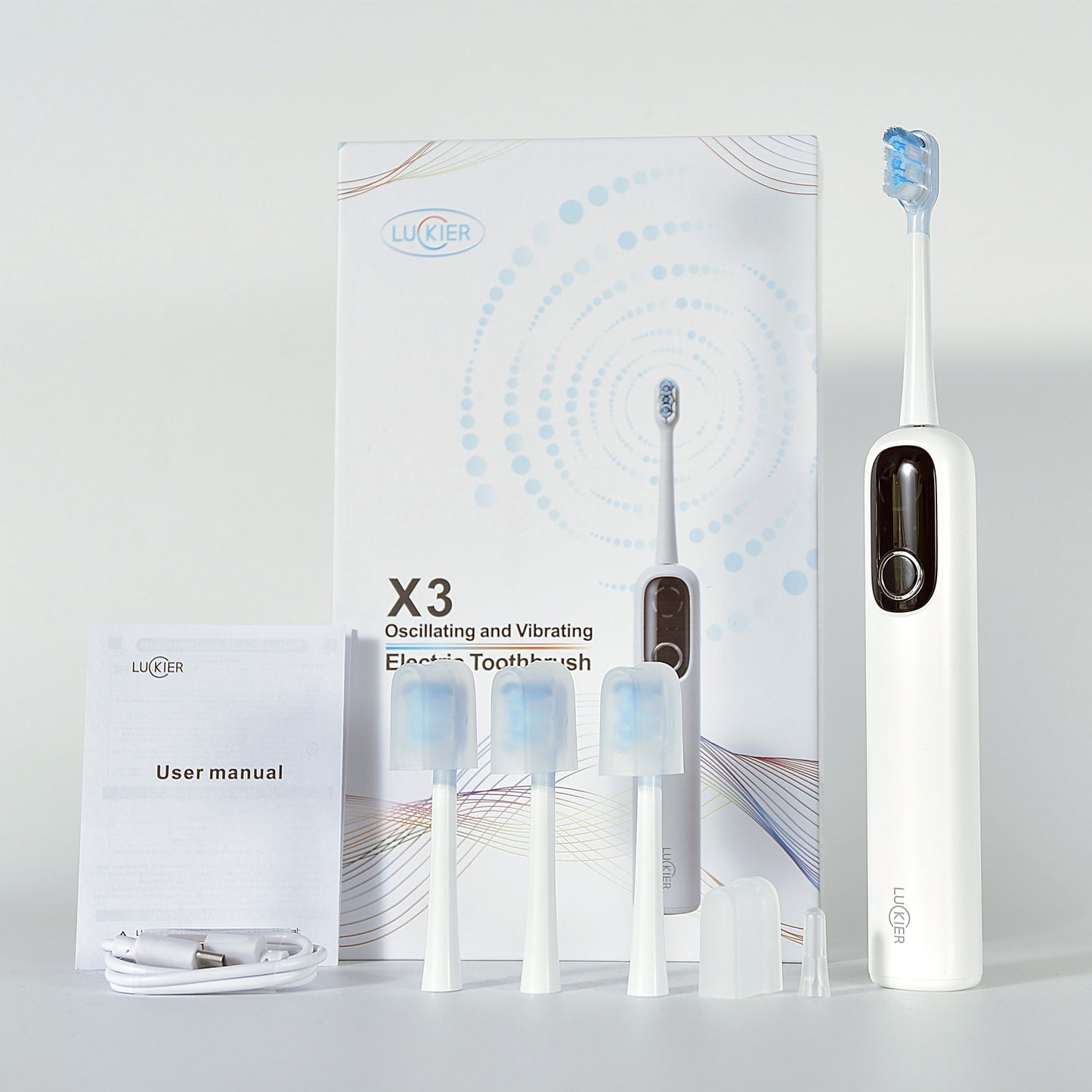 Electric Toothbrush – 60° Left-Right Swinging Motion, 5 Cleaning Modes, 3 Intensity Levels, 4 Replaceable Brush Heads, IPX7 Waterproof, USB Rechargeable – for Home & Travel