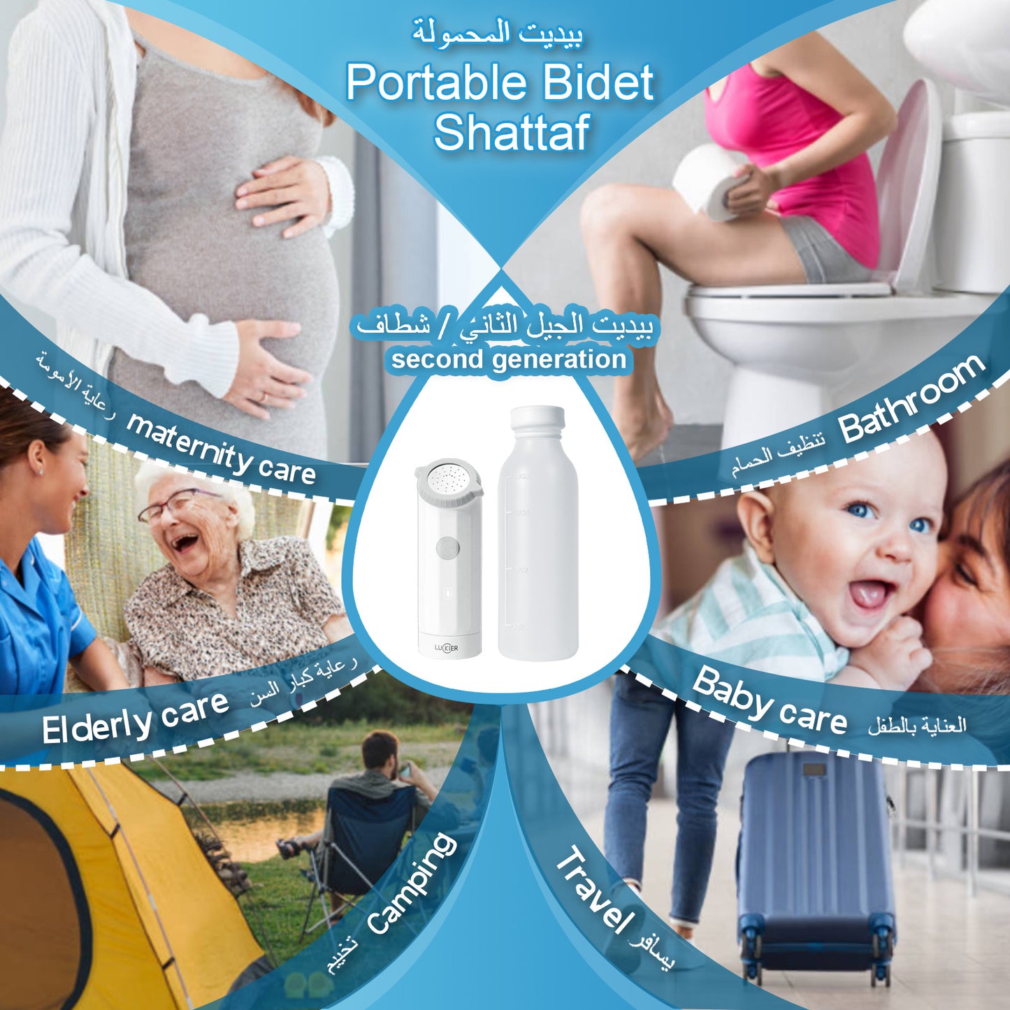 LUCKIER Portable Shattaf Travel Bidet Upgraded Handheld Personal Bidet Electric Mini Bidet Sprayer Pressure Adjustable For Personal Hygiene Cleaning/Postpartum