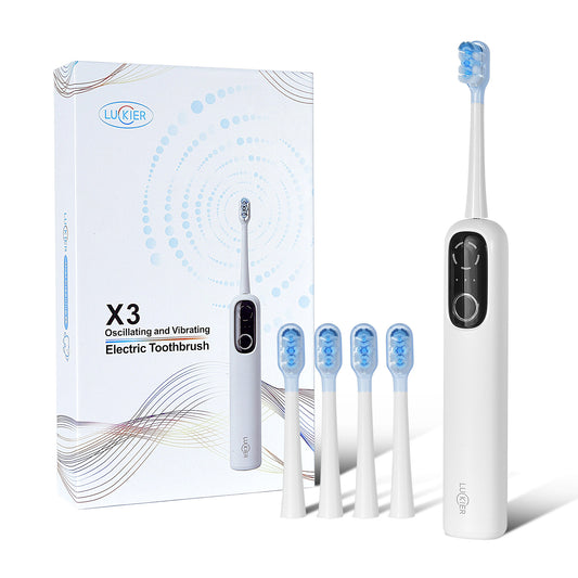 Electric Toothbrush – 60° Left-Right Swinging Motion, 5 Cleaning Modes, 3 Intensity Levels, 4 Replaceable Brush Heads, IPX7 Waterproof, USB Rechargeable – for Home & Travel